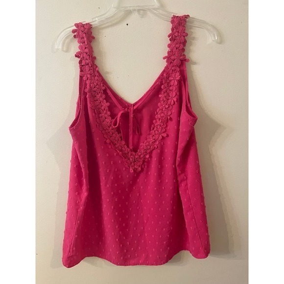 Shein‎ Pink Sleeveless Tank Top Crochet Trim V-Neck Women's Size XL - Picture 2 of 4